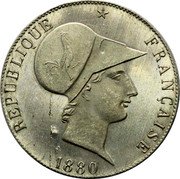 France 5 Centimes Essai by Lorthior 1880 A REPUBLIQUE FRANCAISE 1880 coin obverse France 5 Centimes Essai by Lorthior 1880 A REPUBLIQUE FRANCAISE 1880 coin obverse
