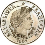 France 5 Centimes Essai. Type II. Round 1887 A REPUBLIQUE FRANCAISE L.MERLEY 1887 coin obverse France 5 Centimes Essai. Type II. Round 1887 A REPUBLIQUE FRANCAISE L.MERLEY 1887 coin obverse