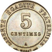 France 5 Centimes Essai. Type II. Round 1887 A LIBERTE EGALITE FRATERNITE 5 CENTIMES A ESSAI coin reverse France 5 Centimes Essai. Type II. Round 1887 A LIBERTE EGALITE FRATERNITE 5 CENTIMES A ESSAI coin reverse