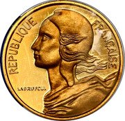 France 5 Centimes Marianne Piedfort 1977  KM# P466 REPUBLIQUE FRANÇAISE. LAGRIFFOUL coin obverse France 5 Centimes Marianne Piedfort 1977  KM# P466 REPUBLIQUE FRANÇAISE. LAGRIFFOUL coin obverse