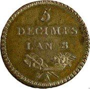 France 5 Decimes (Essai by Lorthior) 5 DÉCIMES L'AN 8. A coin reverse France 5 Decimes (Essai by Lorthior) 5 DÉCIMES L'AN 8. A coin reverse
