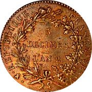 France 5 Decimes (Convention) REPUBLIQUE FRANÇAISE A 5 DECIMES L'AN 2 coin obverse