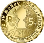 France 5 Euro Rugby World Cup 2023. Player 2023 c + ⊞ COUPE DU MONDE RUGBY FRANCE 2023 RF 5 € coin obverse