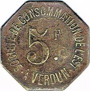 France 5 Francs (Consumer Society) SOCIÉTÉ DE CONSOMMATION DE L'EST 5 F VERDUN coin obverse France 5 Francs (Consumer Society) SOCIÉTÉ DE CONSOMMATION DE L'EST 5 F VERDUN coin obverse
