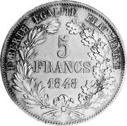 France 5 Francs (Essai by Boivin) KM# PnA50 5 FRANCS 1848 LIBERTÉ ÉGALITÉ FRATERNITÉ coin reverse France 5 Francs (Essai by Boivin) KM# PnA50 5 FRANCS 1848 LIBERTÉ ÉGALITÉ FRATERNITÉ coin reverse