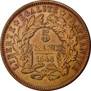 France 5 Francs (Essai by Boivin) 5 FRANCS 1848 LIBERTÉ ÉGALITÉ FRATERNITÉ coin reverse France 5 Francs (Essai by Boivin) 5 FRANCS 1848 LIBERTÉ ÉGALITÉ FRATERNITÉ coin reverse