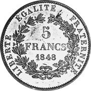 France 5 Francs (Essai by Borrel) KM# Pn73 LIBERTÉ ÉGALITÉ FRATERNITÉ 5 FRANCS 1848 coin reverse France 5 Francs (Essai by Borrel) KM# Pn73 LIBERTÉ ÉGALITÉ FRATERNITÉ 5 FRANCS 1848 coin reverse