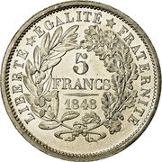 France 5 Francs (Essai by Farochon) KM# Pn54 5 FRANCS 1848 LIBERTÉ ÉGALITÉ FRATERNITÉ coin reverse France 5 Francs (Essai by Farochon) KM# Pn54 5 FRANCS 1848 LIBERTÉ ÉGALITÉ FRATERNITÉ coin reverse