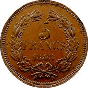 France 5 Francs (Essai by Gayrard. Liberty with Lion Skin) 5 FRANCS 1848 coin reverse France 5 Francs (Essai by Gayrard. Liberty with Lion Skin) 5 FRANCS 1848 coin reverse