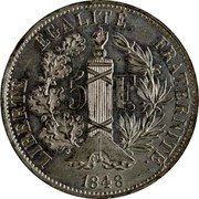 France 5 Francs Essai by Leclerc 1848 KM# Pn78 5 F. LIBERTÉ. ÉGALITÉ. FRATERNITÉ. 1848 coin reverse France 5 Francs Essai by Leclerc 1848 KM# Pn78 5 F. LIBERTÉ. ÉGALITÉ. FRATERNITÉ. 1848 coin reverse