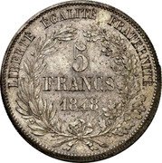 France 5 Francs Essai by Rogat. Piefort 1849 5 FRANCS 1848 LIBERTÉ ÉGALITÉ FRATERNITÉ coin reverse