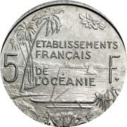 France 5 Francs Essai 1952  KM# E10 ETABLISSEMENTS FRANÇAIS 5 F. DE L'OCÉANIE coin reverse