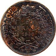 France 5 Francs (Hercules. Essai) KM# Pn85 REPUBLIQUE FRANÇAISE 5 FRANCS 1848 coin obverse