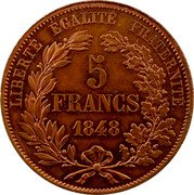 France 5 Francs (Liberty Essai by Gayrard) 5 FRANCS 1848 LIBERTÉ ÉGALITÉ FRATERNITÉ coin reverse France 5 Francs (Liberty Essai by Gayrard) 5 FRANCS 1848 LIBERTÉ ÉGALITÉ FRATERNITÉ coin reverse