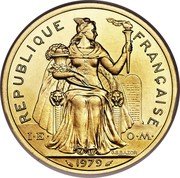 France 5 Francs Polynesia. Piedfort 1979  KM# P18 REPUBLIQUE FRANÇAISE I E O M G.B.BAZOR 1979 coin obverse