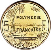 France 5 Francs Polynesia. Piedfort 1979  KM# P18 POLYNESIE 5 F. FRANÇAISE coin reverse