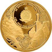 Niue 50 Dollars Charles III Blood of Elves 2023  Proof 50 DOLLARS NIUE 2023 PUBLIC SEAL OF NIUE ATUA NIUE TUKULAGI 1 OZ 999.9 FINE GOLD coin obverse