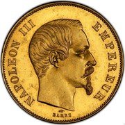 France 50 Francs (Essai) KM# TS11 BARRE NAPOLEON III EMPEREUR coin obverse France 50 Francs (Essai) KM# TS11 BARRE NAPOLEON III EMPEREUR coin obverse