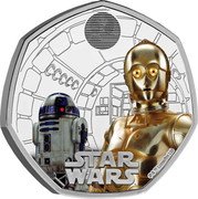 UK 50 Pence R2-D2 and C-3PO. Coloured 2023 Proof STAR WARS ©&™ LUCASFILM LTD. coin reverse UK 50 Pence R2-D2 and C-3PO. Coloured 2023 Proof STAR WARS ©&™ LUCASFILM LTD. coin reverse