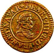France Denier Tournois (Henri IV Lyon. Type A) HENRI. IIII. R. D. FRAN. ET. NAVAR coin obverse