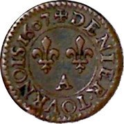 France Denier Tournois Henri IV. Piedfort 1607 A KM# Pn11 DENIER TOVRNOIS 1607 A coin reverse France Denier Tournois Henri IV. Piedfort 1607 A KM# Pn11 DENIER TOVRNOIS 1607 A coin reverse