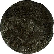 France Denier Tournois (Louis XIII Bordeaux. 1st Type) LOVIS.XIII.R.DE.FRAN.E(T).(N)AV.K. coin obverse France Denier Tournois (Louis XIII Bordeaux. 1st Type) LOVIS.XIII.R.DE.FRAN.E(T).(N)AV.K. coin obverse