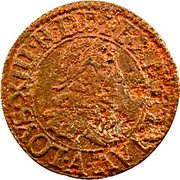 France Denier Tournois Louis XIII Paris Mint. 4th Type 1627 A LOYS. XIII. R. DE. FRAN. ET. NAV. A. coin obverse