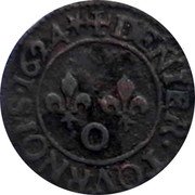 France Denier Tournois (Louis XIII Riom. 1st Type) DENIER. TOVRNOIS. 1624 coin reverse
