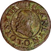 France Denier Tournois (Louis XIII Riom Mint. 2nd Type) LOYS. XIII. R. D. FRAN. ET. NAV O coin obverse