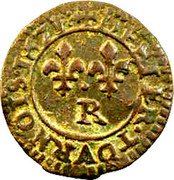 France Denier Tournois Louis XIII Villeneuve. 2nd Type 1621 R DENIER.TOVRNOIS. 1621 coin reverse