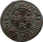 France Denier Tournois Louis XIII Villeneuve Mint. 3rd Type 1626 R DENIER.TOVRNOIS 1627 R coin reverse