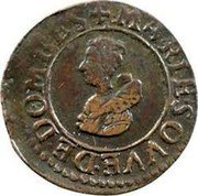 France Denier Tournois (Mary) + MARIE. SOVVE. DE. DOMBES coin obverse France Denier Tournois (Mary) + MARIE. SOVVE. DE. DOMBES coin obverse