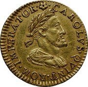 France Double Pistole (Immobilization in the name of Charles V. Besancon) KM# 57 CAROLVS. QVINT. ROM. IMPERATOR. coin obverse France Double Pistole (Immobilization in the name of Charles V. Besancon) KM# 57 CAROLVS. QVINT. ROM. IMPERATOR. coin obverse