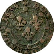 France Double Tournois (Charles I 10th type) DOVBLE TOVRNOIS 1634 coin reverse