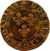 France Double Tournois (Charles I 12th type) DOVBLE TOVRNOIS 1634 coin reverse