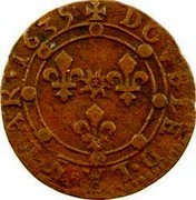 France Double Tournois (Charles I 14th type) DOVBLE.D.LA.S.DAR.1635 coin reverse France Double Tournois (Charles I 14th type) DOVBLE.D.LA.S.DAR.1635 coin reverse