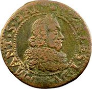 France Double Tournois (Charles I 15th type) CHARLES.I.DVC.D.MANT.S.DAR. coin obverse