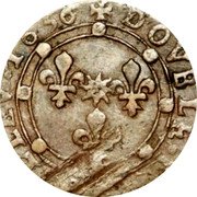 France Double Tournois (Charles I 17th type) DOVBLE.D.CHARLLEV.1636 coin reverse