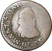 France Double Tournois Charles I 18th type 1636  CHARLES I DVC D MANT S DAR coin obverse
