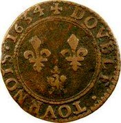 France Double Tournois (Charles I 6th type) DOVBLE.TOVRNOIS.1634 coin reverse