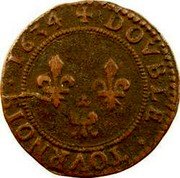 France Double Tournois Charles I 7th type 1634  Varieties exist DOVBLE.TOVRNOIS.1634 coin reverse