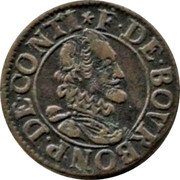 France Double Tournois Francis 15th Type ND (1605-1614)  Without closure behind the neck for bust ★ F.DE.BOVRBON.P.DE.CONTI F.DE.BOVRBON.P.DE.CONTI coin obverse France Double Tournois Francis 15th Type ND (1605-1614)  Without closure behind the neck for bust ★ F.DE.BOVRBON.P.DE.CONTI F.DE.BOVRBON.P.DE.CONTI coin obverse