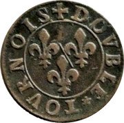 France Double Tournois Francis 15th Type ND (1605-1614)  Without closure behind the neck for bust ★ F.DE.BOVRBON.P.DE.CONTI DOVBLE TOVRNOIS coin reverse France Double Tournois Francis 15th Type ND (1605-1614)  Without closure behind the neck for bust ★ F.DE.BOVRBON.P.DE.CONTI DOVBLE TOVRNOIS coin reverse