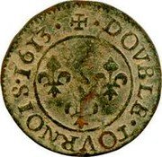 France Double Tournois Francis. 1st Type 1613  DOVBLE. TOVRNOIS. 1613. coin reverse France Double Tournois Francis. 1st Type 1613  DOVBLE. TOVRNOIS. 1613. coin reverse