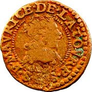 France Double Tournois Frederic-Maurice 12th type 1633  F.MAVRICE.DE.LATOVR.P.S.D.S coin obverse France Double Tournois Frederic-Maurice 12th type 1633  F.MAVRICE.DE.LATOVR.P.S.D.S coin obverse