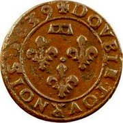 France Double Tournois Gaston d'Orleans 11th Type 1639  DOVBLE TOVRNOIS 1639 coin reverse