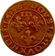 France Double Tournois (Gaston d'Orleans 13th Type) DOVBLE TOVRNOIS 1638 coin reverse