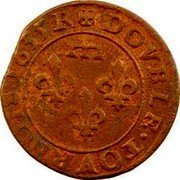 France Double Tournois Gaston d'Orleans 9th type 1635 R DOVBLE. TOVRNOIS 1635. R coin reverse