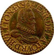 France Double Tournois (Henry 5th Type) HENR. DE. LA. TOVR. D. BVLLIONAEVS coin obverse