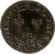 France Double Tournois (Louis XIII Amiens Mint. 2nd Type) DOVBLE. TOVRNOIS 1615 coin reverse France Double Tournois (Louis XIII Amiens Mint. 2nd Type) DOVBLE. TOVRNOIS 1615 coin reverse